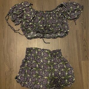 free people 2 piece skirt set purple green black